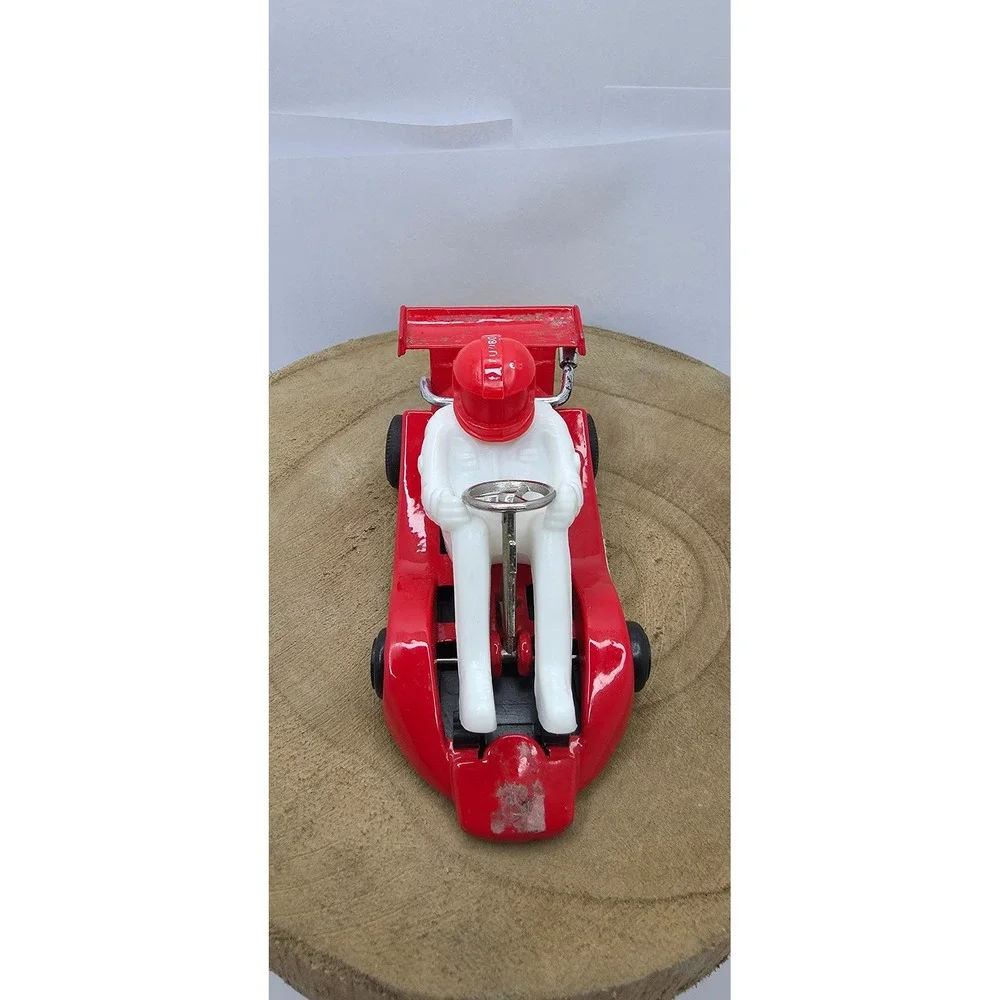 Vintage Red Diecast Go-Kart Toy Racer White Driver Pull Back Made in China